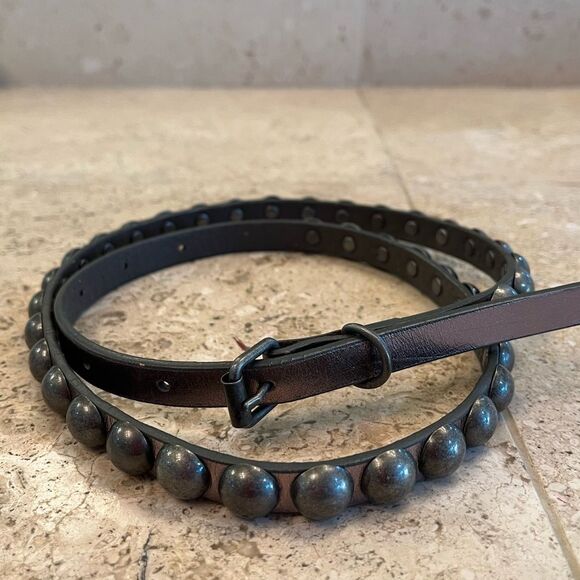 Metal stud metallic leather skinny belt 39”. Heavy duty unique preowned. - Picture 2 of 6